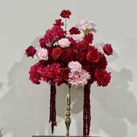Rangkaian Bunga Mawar Sutra Hydrangea Merah Muda, Bola Bunga Amaranthus Gantung 50cm, Dekorasi Meja Pernikahan