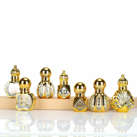 Flacon de parfum à bille en verre gravé électro-plaqué or de luxe, forme unique, style Dubaï, 10 ml 15 ml, avec bouchon couronne doré