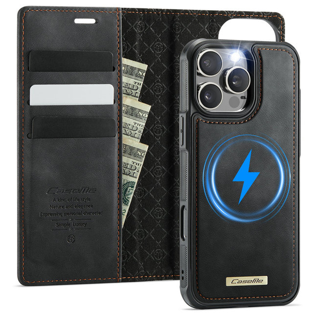 CaseMe Durable Wallet Case for iPhone 17 Pro with 2in1 Detachable Strong Wireless Charging Magnetic Flip Cover for iPhone 17 Pro