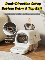 Bac à litière pour chat en acier inoxydable moderne, haute absorption, design fermé, facile à nettoyer, fournitures pour animaux de compagnie, vente de chatons
