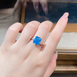 Anillo de Zafiro en Plata de Ley 925 con Gema Azul, Joyería Fina con Circonita, Anillo de Lujo Chapado en Rodio para Mujer, para Bodas y Fiestas - Product Image 5