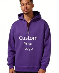 Sweat-shirt à capuche décontracté pour homme, personnalisé, avec fermeture éclair 1/4, surdimensionné, imprimé en relief, 100% coton - Product Image 1