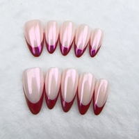 Uñas artificiales hechas a mano puras pintadas a mano Rosa francés de alta calidad y reutilizables