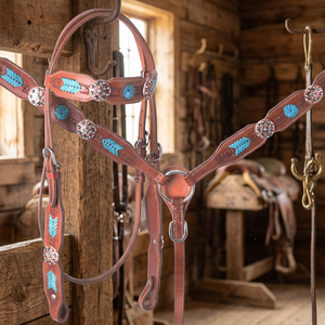 Western Tack Set Headstall Breastcollar Reins Saddle Genuine Leather Durable High Quality Complete <b>Equestrian</b> Gear - Product Image 2
