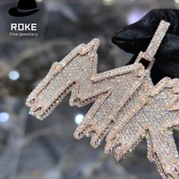 Pendentif personnalisé en or 9K 10K 14K 18K avec initiale MK pavée de diamants de laboratoire VVS, chaîne, bijoux hip-hop pour hommes
