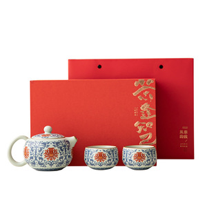 Service à thé Kung Fu en céramique pour la maison, un théière et deux tasses, design bleu et blanc en porcelaine, cadeaux d'affaires - Product Image 5