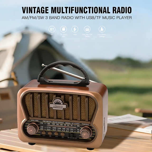 Vintage Style Bt Speaker Radio Portable Speakers Retro Wireless Speaker Handle Player Home Outdoor Use