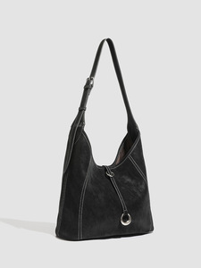 <span class=keywords><strong>Sac</strong></span> à bandoulière hobo pour femme en similicuir, style grunge, avec anneau argenté, forme en U incurvée, intérieur spacieux, idéal pour les rendez-vous - Product Image 4