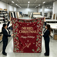 Plaid de Noël personnalisé en flanelle imprimée, couverture douce et moelleuse rouge et verte pour canapé avec logo
