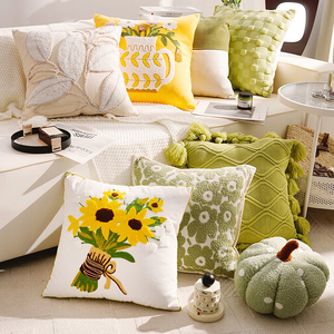 Kissenbezüge mit Quasten, Blumenstickerei, weiche Plüsch-Kürbiskissen, Heimdekor-Kissen, Boho-grünes Strickkissen - Product Image 1