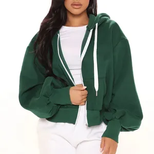 Custom women's high quality Oversized Drop shoulder Hoodies 100% Organic Cotton Loose zip up long sleeves hoodie For Women