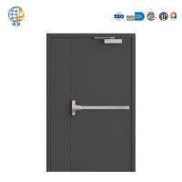 Puerta Cortafuegos de Acero para Salida de Emergencia, Doble Hoja Asimétrica, Barra Antipánico, Marco Completamente Soldado, Fabricada con CNC