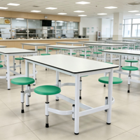 Table de cantine avec 4 chaises pour école, petites tables en verre, mobilier de salle à manger en acier pliable, en inox, en bois, pour aire de restauration, rectangulaire