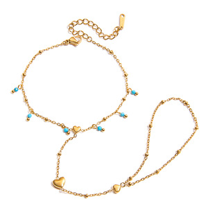 Pulsera Romántica de Acero Inoxidable con Baño de Oro de 18K y Dije de Corazón con Piedra Azul para Mujer, Regalo de Joyería - Product Image 5