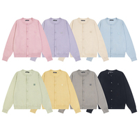Cardigan en maille jacquard personnalisé pour femme, col rond classique, manches longues, couleur unie, basique, simple boutonnage, vente en gros