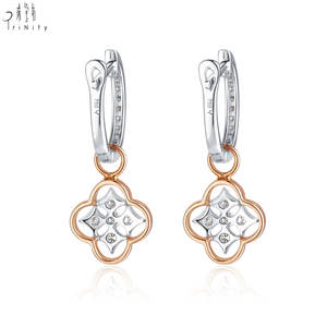 Pendientes de Aro con Trébol de Cuatro Hojas de la Suerte, Joyería Vintage de Moda al por Mayor, Oro Rosa y Blanco de 18K, Diamantes Naturales - Product Image 3