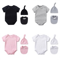 Lot de 3 bodys bébé vierges en coton avec chapeau et bavoir, personnalisables avec logo, vêtements vierges imprimables DIY