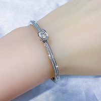 Bracelet Moissanite Double Rangée Complet, Bracelet Jonc Luxe Léger en Argent Sterling 925, Bijoux et Accessoires pour Femme