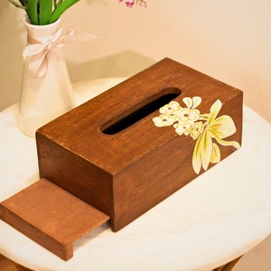 Boîte à mouchoirs en bois avec incrustation en laiton, distributeur de serviettes décoratif pour table à manger, décoration ethnique pour la maison et accessoires d'hôtel - Product Image 4