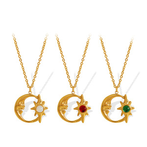 Star Moon <b>Opal</b> Pendant <b>Necklace</b> Zinc Alloy Clavicle Chain Gift Jewelry XL180 - Product Image 5