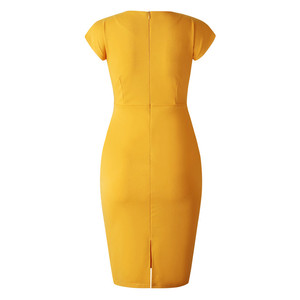 Bán Sỉ Đầm Bút Chì Ôm Sát Dáng Ngắn Tay Công Sở Nữ Màu Vàng Cho Nữ - Product Image 6