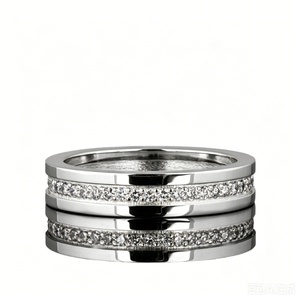 Luxury Lab Grown Diamond Wide Band <b>Ring</b> Multi Row Pave Prong Set 18K Solid Gold Anniversary Jewelry - Product Image 2