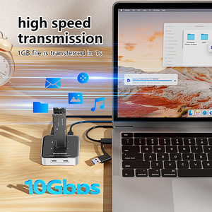 محطة إرساء من الألومنيوم من نوع C لـ <span class=keywords><strong>M</strong></span>.2 SSD SATA NGFF NVME، حاوية SSD مزدوجة الفتحات <span class=keywords><strong>M</strong></span>.2 NVME/SATA إلى USB-C - Product Image 4