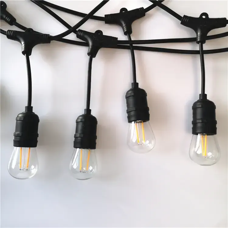 Customized S14 Globe black cable holiday led String Lights with glass Bulbs For Indoor/Outdoor string lights Commercial Use