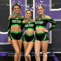 Uniforme de cheerleading personnalisé 2026 All Star en gros à manches longues avec logo couronne, tissu Mystique de compétition avec strass