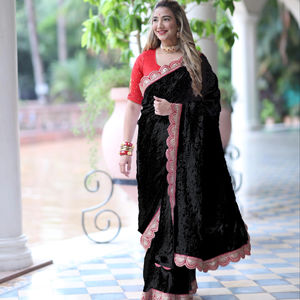 Sari Chikankari pesado con detalles de lentejuelas Zari Material de seda y algodón mejorado para bodas y fiestas - Product Image 1