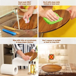 Bandeja redonda de madera de 11 pulgadas, plato de madera maciza para servir té, café, postres, para uso en el hogar y la cocina. - Product Image 4