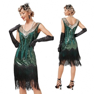 Robe de soirée <span class=keywords><strong>Charleston</strong></span> à sequins et col en V, style vintage années 20, avec double franges, costume de cosplay Great Gatsby - Product Image 4
