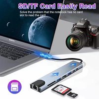 Nouveau Hub Adaptateur USB 3.0 8-en-1 Tendance avec Convertisseur de Charge PD, Lecteur de Carte SD et Station d'Accueil Type C vers RJ45 pour Ordinateur Portable