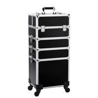 Professionnel 4 en 1 grand coiffeur en aluminium maquillage Trolley Case vernis à ongles organisateur voyage roulant maquillage Train Case