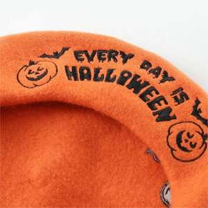 Mode Winter Oranje Baskische Baret Unieke Halloween Borduren Logo Goedkope Franse Baretten - Product Image 4