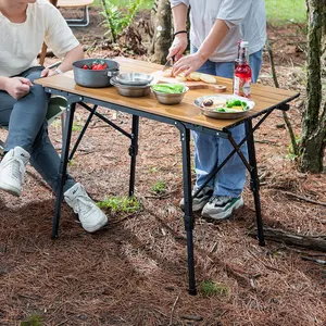 Table de pique-nique en Grain de bois, pieds légers à hauteur réglable, extérieur jardin voyage Camping pique-nique Table pliable avec sac