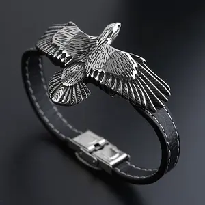 Bracelets Design Eagle en cuir pour hommes, bijoux en acier inoxydable, cadeaux, Bracelet de vente de Style européen et américain