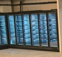 Réfrigérateur commercial multi-étagères ouvert avec portes vitrées, éclairage LED éco et dégivrage automatique pour supermarchés