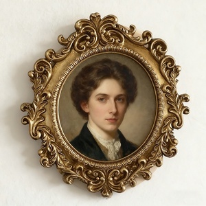 กรอบรูปเรซินสีทองโบราณสไตล์ฝรั่งเศสกรอบรูปทรงกลมย้อนยุคสำหรับวางบนโต๊ะและแขวนผนังตกแต่งบ้าน - Product Image 1