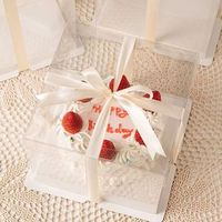Boîtes à gâteaux carrées en plastique en gros, design moderne, fournitures pour fêtes d'anniversaire et de Thanksgiving, outils de pâtisserie, personnalisables, transparentes, roses, bleues