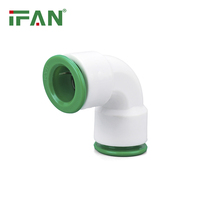 Fournisseur IFAN Raccords de tuyauterie en plastique DIN 8077 Raccords de tuyauterie PPR à coude égal 20-32MM Raccords à connexion rapide PPR de couleur blanche