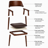 Chaise de salle à manger en bois avec siège rembourré, ton noyer, chaise d'appoint pour restaurant, café, salle à manger