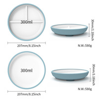 Assiettes en porcelaine antidérapantes pour enfants avec manchons en silicone Assiette à dîner pour bébé en céramique enveloppée de silicone avec aspiration pour les tout-petits