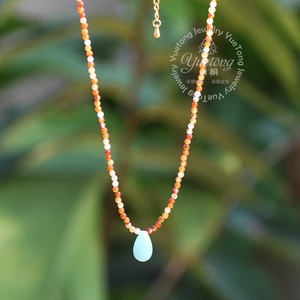 Handmade Natural Stone AmazonStone Teardrop <strong>Carnelian</strong> Beads Choker <strong>Necklace</strong> Minimalist 18k Gold Plated Stainless Steel Jewelry - Product Image 2
