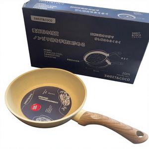 Poêle à frire antiadhésive en pierre de 20 cm, poêle en granit avec manche en bois, compatible induction, pour œufs et omelettes - Product Image 1