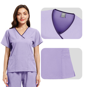 Women <b>Scrub</b> Set Moisture Wicking Knitted Split Uniform Hospital Workwear Full Coverage Two Piece Suit For Nurses - Product Image 2