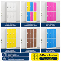 Armoire de rangement robuste en acier bleu à 6 portes avec serrure à clé pour vestiaire de salle de sport, école, personnel, étudiants, rangement de vêtements
