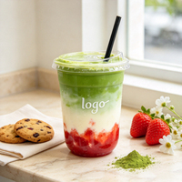 Gobelets jetables en U de 90 mm (10-16 oz) personnalisés avec logo imprimé, avec couvercles à bec verseur et pailles, pour matcha et café – Vente en gros