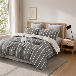 Poland Local Hub 3 Piece Cotton <b>Bedding</b> <b>Set</b> Queen Size Neutral <b>Stripe</b> Comforter EU Dropshipping - Product Image 6