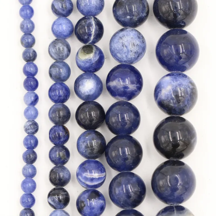 Cuentas de piedra natural de sodalíta azul, piedras preciosas sueltas de 4-12mm, cadena de aterrizaje, venta al por mayor